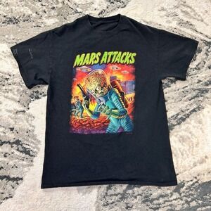 Vintage Y2K Movie Promo T Shirt S Black Mars Attacks! UFOs Attack Graphic 2014